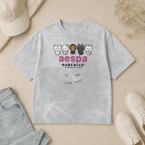 Official Aespa X Baby Milo A Bathing Ape Signature Washed T-Shirt
