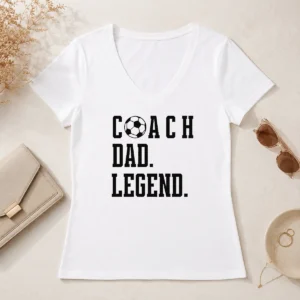 Official Coach Dad Legend Soccer Ball Typography V-Neck Shirt