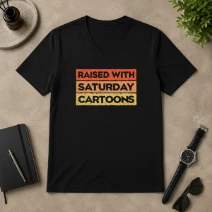 Official Original Raised With Saturday Cartoons V-Neck Shirt
