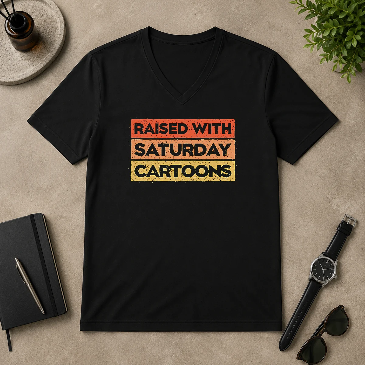Official Original Raised With Saturday Cartoons V-Neck Shirt Official Original Raised With Saturday Cartoons V-Neck Shirt