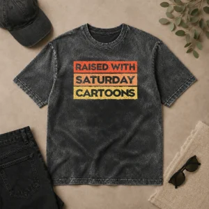 Official Original Raised With Saturday Cartoons Washed T-Shirt