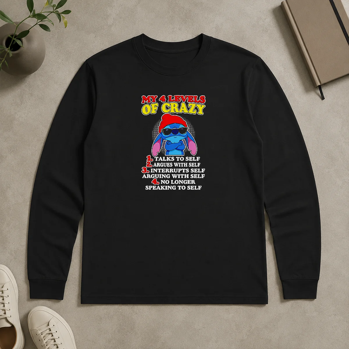 Original Stitch Lilo And Stitch My 4 Levels Of Crazy Talks To Self Argues With Self Long Sleeve Shirt Original Stitch Lilo And Stitch My 4 Levels Of Crazy Talks To Self Argues With Self Long Sleeve Shirt