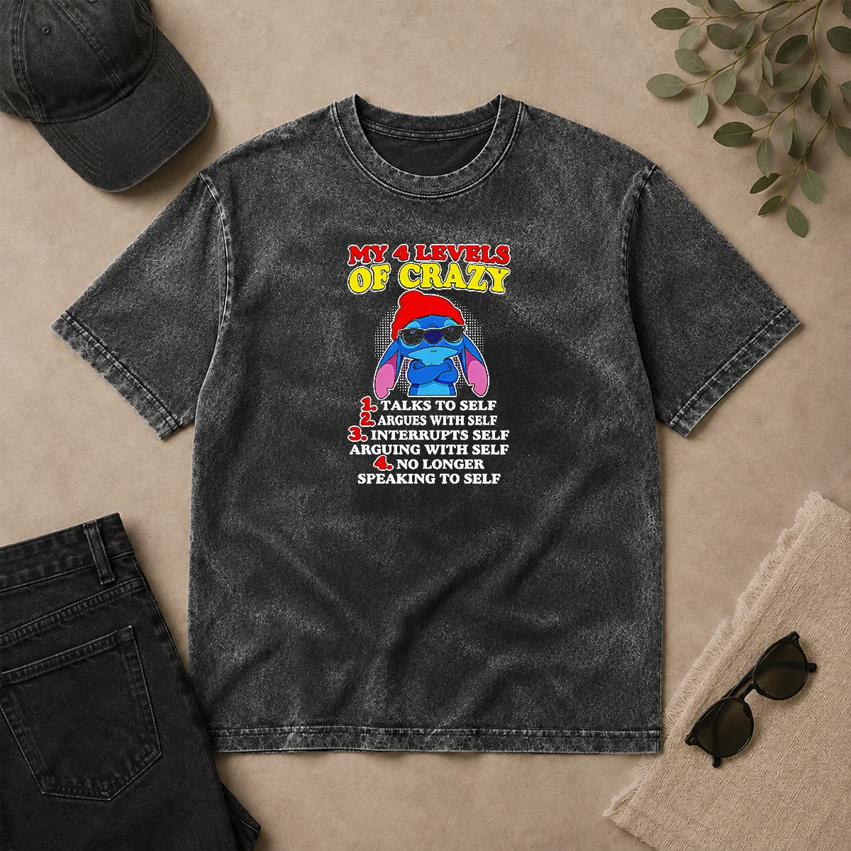 Original Stitch Lilo And Stitch My 4 Levels Of Crazy Talks To Self Argues With Self Washed T Shirt Original Stitch Lilo And Stitch My 4 Levels Of Crazy Talks To Self Argues With Self Washed T-Shirt