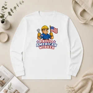 Perfect Awesome Labour Day Proud American Worker Pixel (2) Long Sleeve Shirt