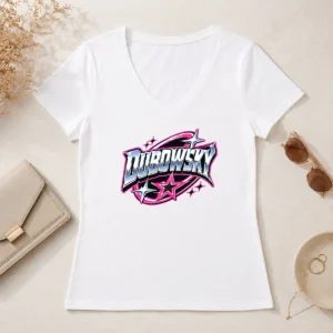 Premium Awesome Dubowsky Chrome Metallic Star Burst Pop Art Logo V-Neck Shirt