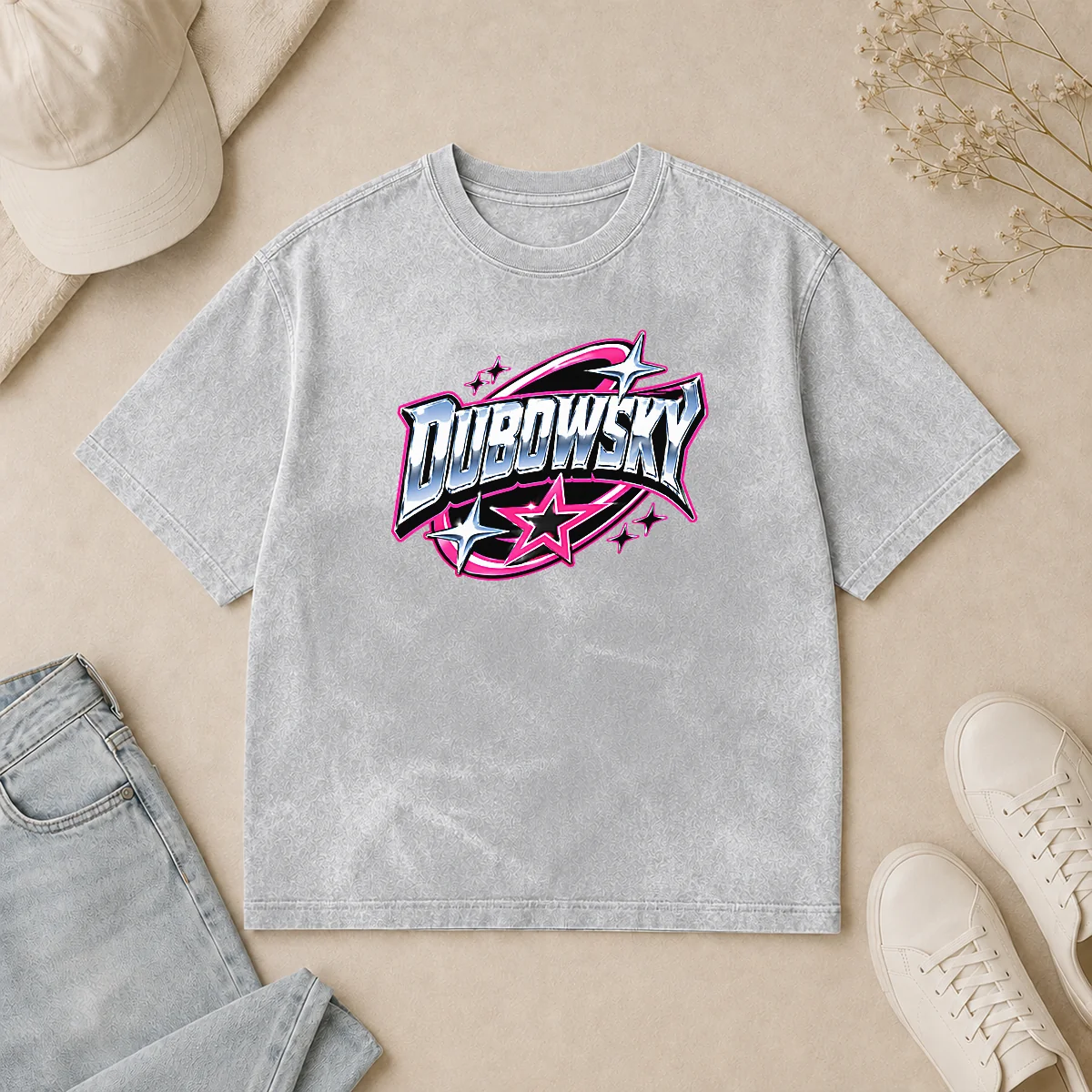 Premium Awesome Dubowsky Chrome Metallic Star Burst Pop Art Logo Washed T Shirt Premium Awesome Dubowsky Chrome Metallic Star Burst Pop Art Logo Washed T-Shirt