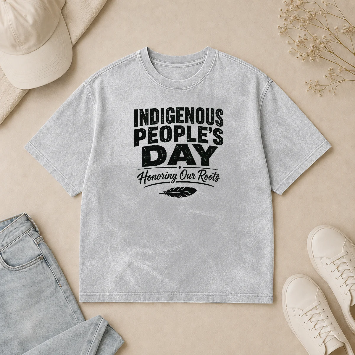 Premium Happy Indigenous Peoples Day Pride Silhouette Washed T Shirt Premium Happy Indigenous Peoples Day Pride Silhouette Washed T-Shirt