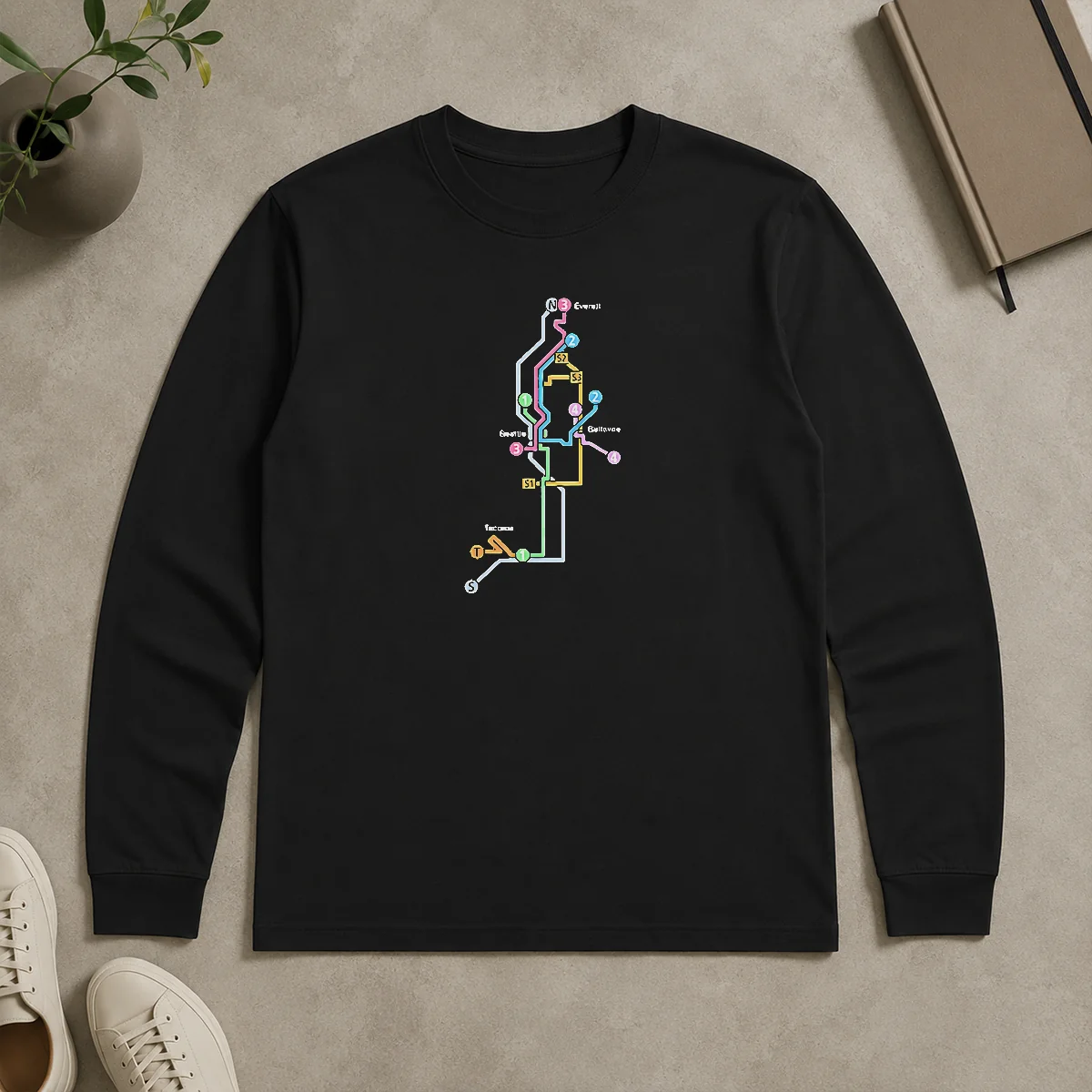 Premium Hot Seattle Tacoma Everett And Bellevue Transit Map Long Sleeve Shirt Premium Hot Seattle Tacoma Everett And Bellevue Transit Map Long Sleeve Shirt