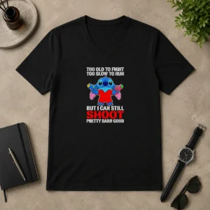 Premium Nice Stitch Lilo And Stitch Too Old To Fight Too Slow To Run But I Can Still Shoot V-Neck Shirt