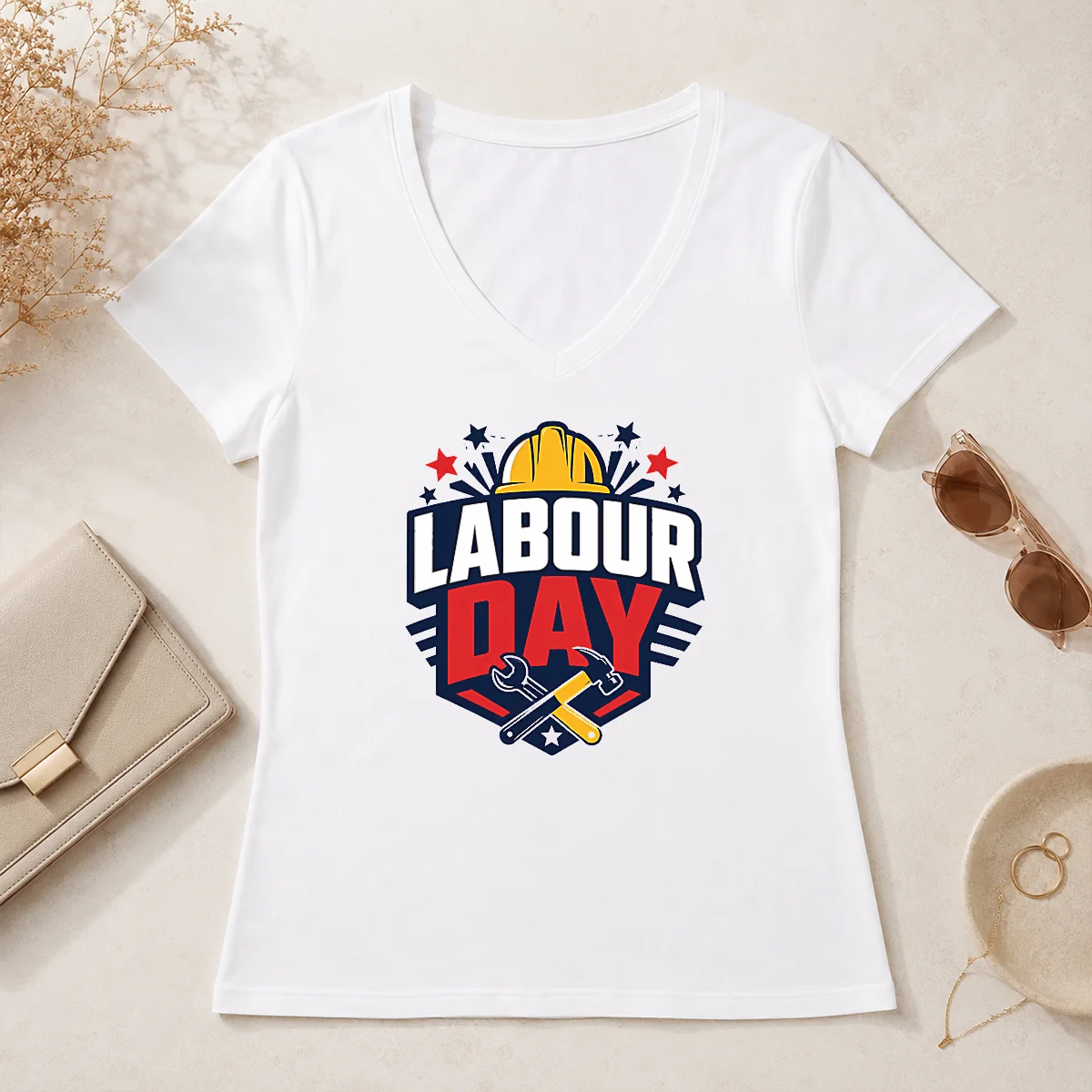 Pretty Bold Shield Badge Labour Day V-Neck Shirt Pretty Bold Shield Badge Labour Day V-Neck Shirt