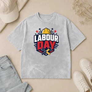 Pretty Bold Shield Badge Labour Day Construction Tools Washed T-Shirt